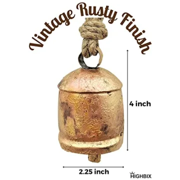 HIGHBIX 10cm Rustic Vintage Cow Bells on Rope