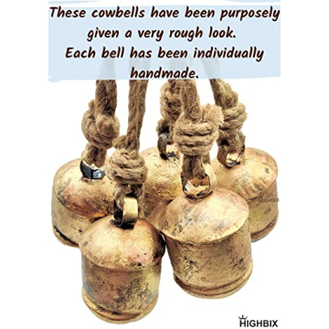 HIGHBIX 10cm Rustic Vintage Cow Bells on Rope