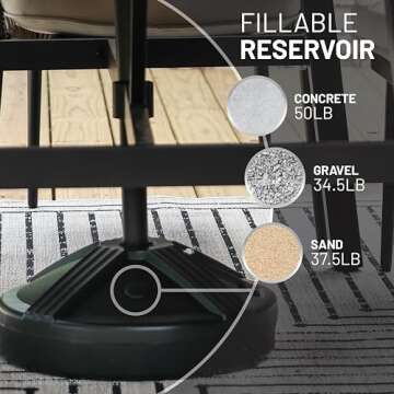 Durable Fillable Umbrella Base for Patio Tables - Black