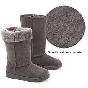 ZGR Women's Winter Snow Boots Fur Lined Warm Shoes Outdoor Fashion Fuzzy Tall Boots （Grey，Numeri...