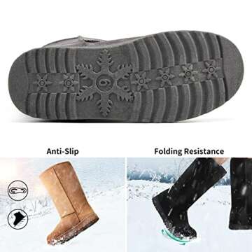 ZGR Women's Winter Snow Boots Fur Lined Warm Shoes Outdoor Fashion Fuzzy Tall Boots （Grey，Numeric_9