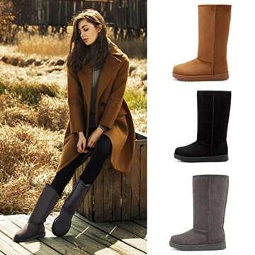 ZGR Women's Winter Snow Boots Fur Lined Warm Shoes Outdoor Fashion Fuzzy Tall Boots （Grey，Numeric_9