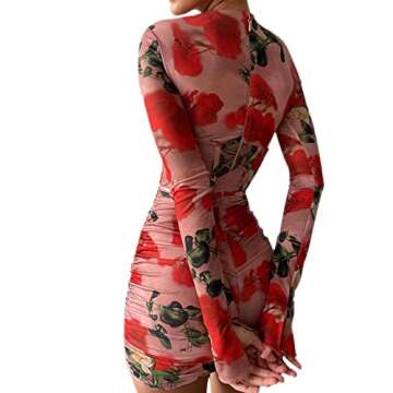 Women Sexy Halter Strappy Mini Dress Bodycon Low Cut Short Dress Chiffon Vintage Ruched Summer Dress(Corset Floral Halter,Medium)