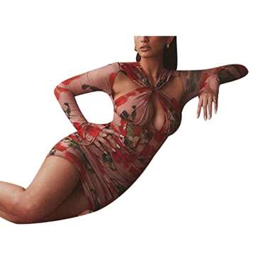 Women Sexy Halter Strappy Mini Dress Bodycon Low Cut Short Dress Chiffon Vintage Ruched Summer Dress(Corset Floral Halter,Medium)