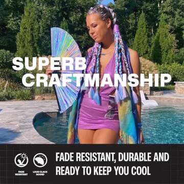 SoJourner Bags Holographic Silver Rave Fan - Large Folding Clack Fan for Men and Women - Rave Accessories for EDM, Line Dancing, Cosplay, Concerts and More