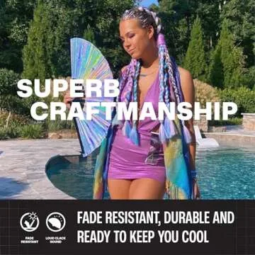 SoJourner Bags Holographic Silver Rave Fan - Large Folding Clack Fan for Men and Women - Rave Accessories for EDM, Line Dancing, Cosplay, Concerts and More