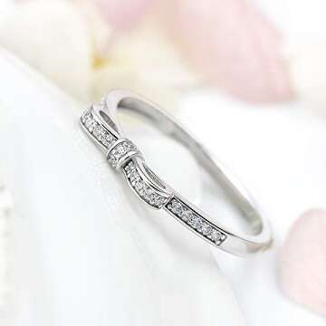 LGSY 925 Sterling Silver CZ Bow Rings for Women