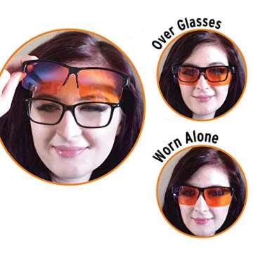 Blue Light Blocking Glasses - Fits over Reading glasses - SLEEP BETTER at Night - Orange Anti Glare ...