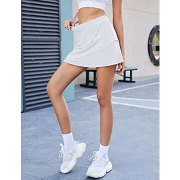 Micoson Womens Pleated Tennis Skirt Ruffle Golf Skorts with Pockets High Waisted Athletic Skirts White