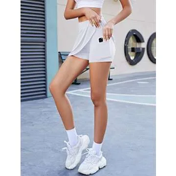 Micoson Womens Pleated Tennis Skirt Ruffle Golf Skorts with Pockets High Waisted Athletic Skirts White