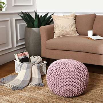 REDEARTH Round Pouf Ottoman - Hand Knitted Boho Poof Home Décor Pouffe Circular Footrest for Living...