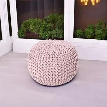 REDEARTH Round Hand Knitted Pouf Ottoman for Living