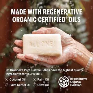 Dr. Bronner's Pure-Castile Bar Soap - Made with Regenerative Certified Organic Oils - For Face, Body...