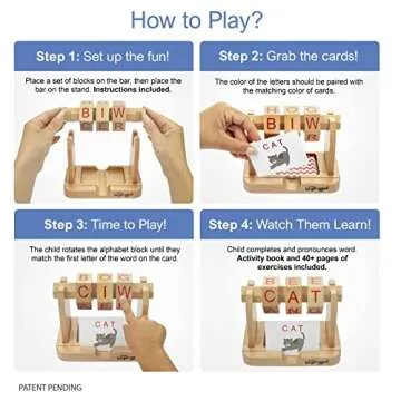 Real Wood Spin and Read Montessori Phonetic Reading Blocks Combines Spelling Blocks with Phonics flashcards for a Frustration Free Spelling for Kids and Beginner CVC Reading