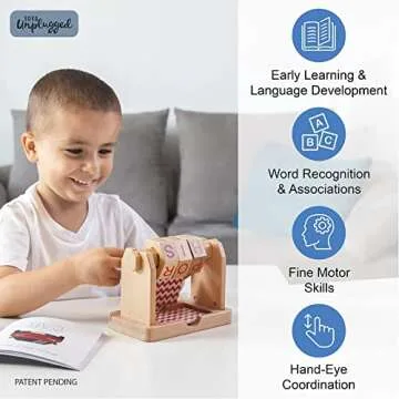 Real Wood Spin and Read Montessori Phonetic Reading Blocks Combines Spelling Blocks with Phonics flashcards for a Frustration Free Spelling for Kids and Beginner CVC Reading