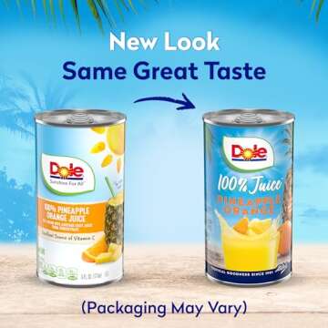 Dole Pineapple Orange Juice, 100% Fruit Juice with Added Vitamin C, 6 Fl Oz (Pack of 6), 48 Total Ca...