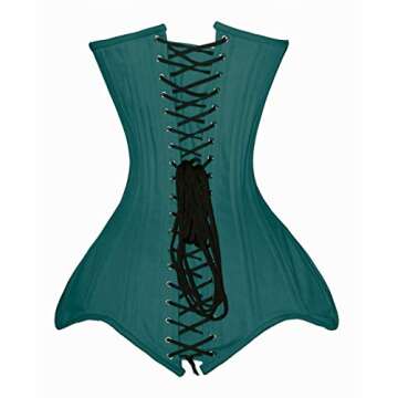 Luvsecretlingerie 26 Double Steel Boned Waist Training Long Line Overbust Corset,Dark Green,S/24 (For waist 28"-29")