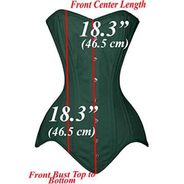 Luvsecretlingerie 26 Double Steel Boned Waist Training Long Line Overbust Corset,Dark Green,S/24 (For waist 28"-29")