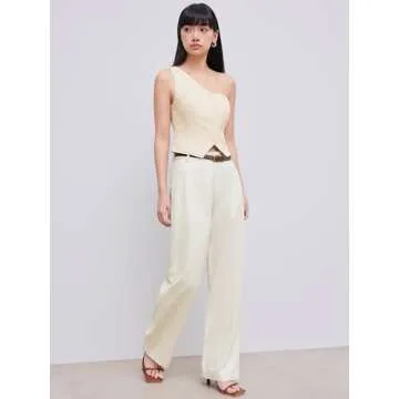 CIDER Solid Linen Blend Belted Wide Leg Pants for Women