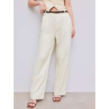 CIDER Solid Linen Blend Belted Wide Leg Pants for Women