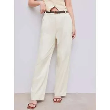 CIDER Solid Linen Blend Belted Wide Leg Pants for Women