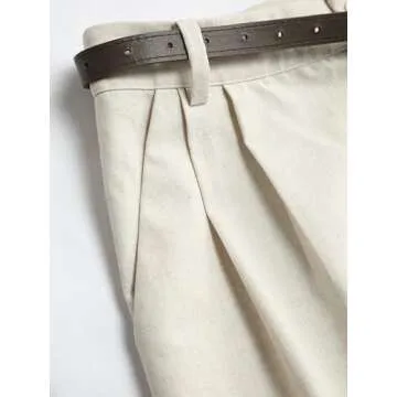 CIDER Solid Linen Blend Belted Wide Leg Pants for Women