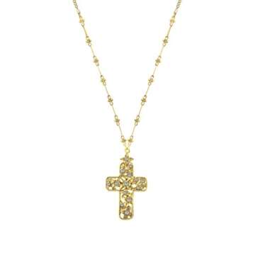 Vatican Womens Gold-Tone Cross Pendant Necklace (Crystal Accented)