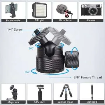 ARTCISE Mini Ball Head - Portable 360 Rotating Tripod Head