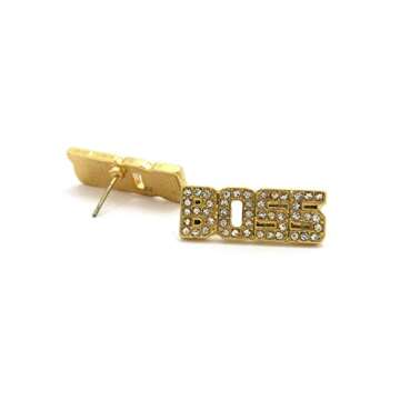Hip Hop Iced Out MOB, BOSS Piece Pierced Stud Earring in Gold Tone Plated (BOSS Earring)
