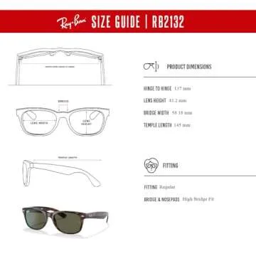 Ray-Ban RB2132 NEW WAYFARER Square Sunglasses For Men For Women + BUNDLE with Designer iWear Eyewear Kit (Tortoise/Crystal Lens G-15 Green)