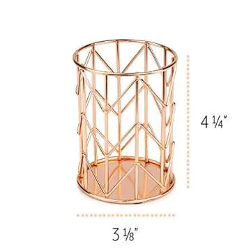 Rose Gold Pencil Holder Set of 3 - Sturdy Metal Rose Gold Pen Holder for Dorm & Office - Women's Desk Organizer Rose Gold Doubles as Makeup Brush Holder