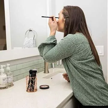 Rose Gold Pencil Holder Set of 3 - Sturdy Metal Rose Gold Pen Holder for Dorm & Office - Women's Desk Organizer Rose Gold Doubles as Makeup Brush Holder