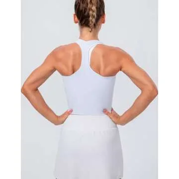 Lavento Women's Racerback Crop Tank Workout Running Yoga Tops (White, Small)