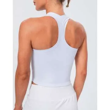 Lavento Women's Racerback Crop Tank Workout Running Yoga Tops (White, Small)