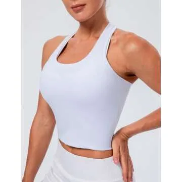 Lavento Women's Racerback Crop Tank Workout Running Yoga Tops (White, Small)