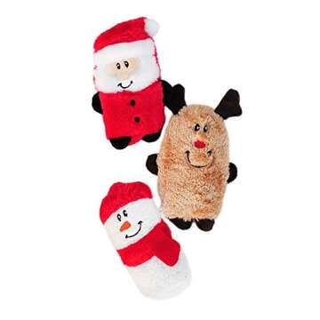 ZippyPaws Christmas Squeakie Buddies - Bulk 3 Pack of Seasonal Stuffing-Free Squeaky Dog Toys, No St...