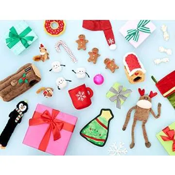 ZippyPaws Christmas Squeakie Buddies - Bulk 3 Pack of Seasonal Stuffing-Free Squeaky Dog Toys, No Stuffing Holiday Puppy Toys, Dog Stuff for Small & Medium Dogs - Santa Claus, Reindeer, & Snowman