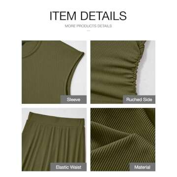 BTFBM Women Two Piece Skirt Set Casual Ribbed Knit Crew Neck Short Sleeve Cropped Top Elastic Waist Swing Midi Skirts