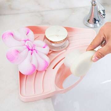Buytra Sponge Holder, Kitchen Sink Caddy Suction Cup Holder for Sponges, Soap, Scrubbers, Cleaning Brush, Pink