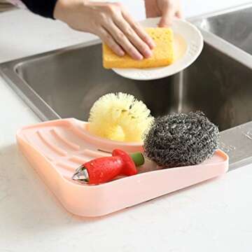 Buytra Sponge Holder, Kitchen Sink Caddy Suction Cup Holder for Sponges, Soap, Scrubbers, Cleaning Brush, Pink