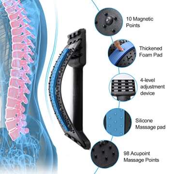 Back Stretcher, 4-Level Back Cracker Board for Lower Lumbar Back Pain Relief, Adjustable Back Cracking Device with Magnetic Massage Points for Muscle Relax, Herniated Disc, Sciatica (Medium)