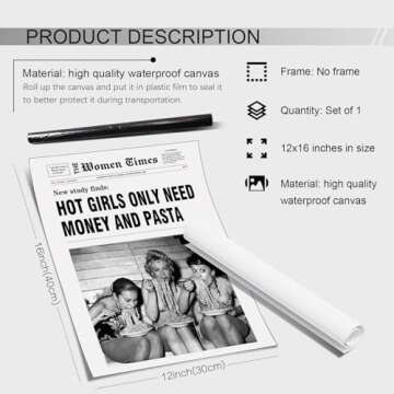 DOLJKCS Black And White Newspaper Wall Art Vintage Room Decor Aesthetic Poster Funky Hot Girl Eating...