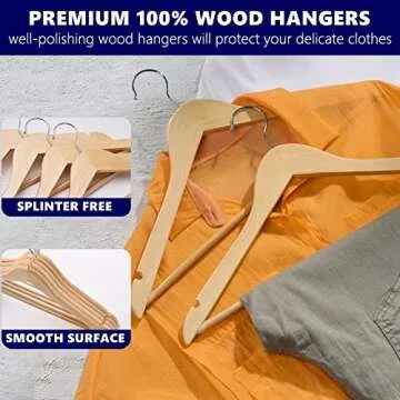 Amber Home 20 Pack Wooden Coat Hangers, Natural Wood Suit Hangers with Non Slip Pant Bar, Clothes Hangers for Shirts, Jackets, Dress, Pant (Natural, 20)