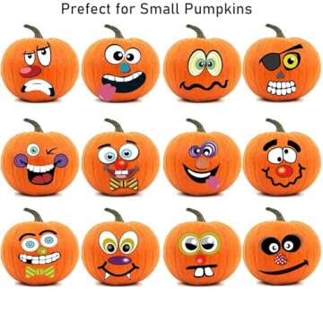 OuMuaMua 36 Packs Halloween Pumpkin Decorating Stickers, 18 Sheet Pumpkin Face Stickers in 12 Designs for Halloween Party Supplies Trick or Treat Party Favors