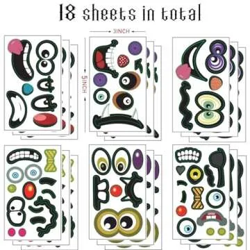 OuMuaMua 36 Packs Halloween Pumpkin Decorating Stickers, 18 Sheet Pumpkin Face Stickers in 12 Designs for Halloween Party Supplies Trick or Treat Party Favors