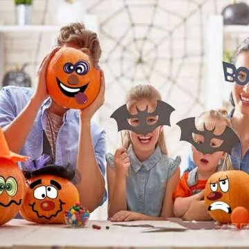 OuMuaMua 36 Packs Halloween Pumpkin Decorating Stickers, 18 Sheet Pumpkin Face Stickers in 12 Designs for Halloween Party Supplies Trick or Treat Party Favors