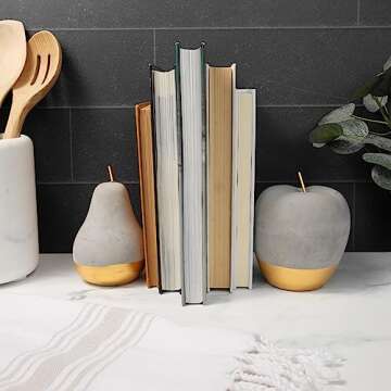 Brenium Decorative Concrete Pear, Modern European Pear-Shaped Décor, Gold Pears for Home Decoration, Hand-Painted Gold Artificial Fruit Crafts, Decorative Fruits, Handmade Home Decor