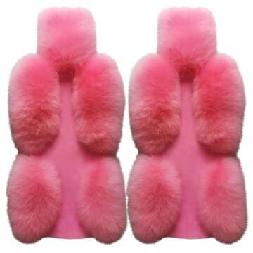 IMQOQ A Pair 50% Genuine Sheepskin Fur Car 2 Front Seat Covers Set Winter Warm Universal Pink…