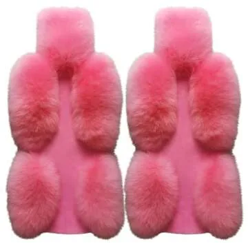 IMQOQ A Pair 50% Genuine Sheepskin Fur Car 2 Front Seat Covers Set Winter Warm Universal Pink…
