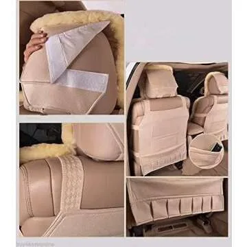 IMQOQ A Pair 50% Genuine Sheepskin Fur Car 2 Front Seat Covers Set Winter Warm Universal Pink…